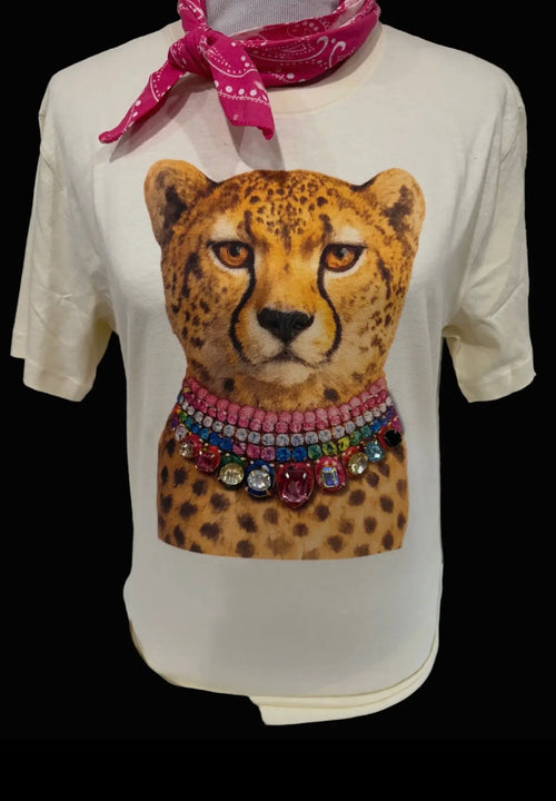 Jeweled Collar Leopard Tee