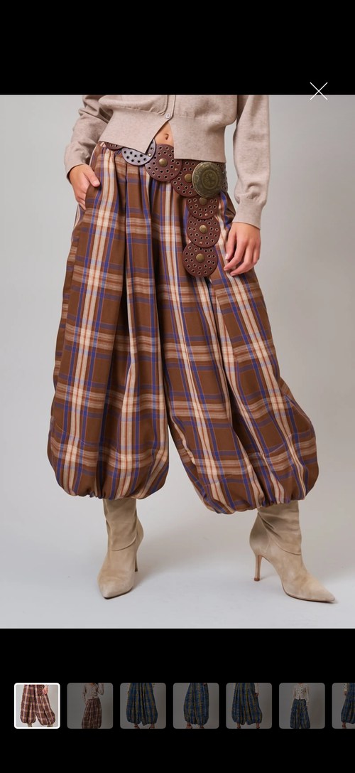 Plaid Brown Bubble Pants