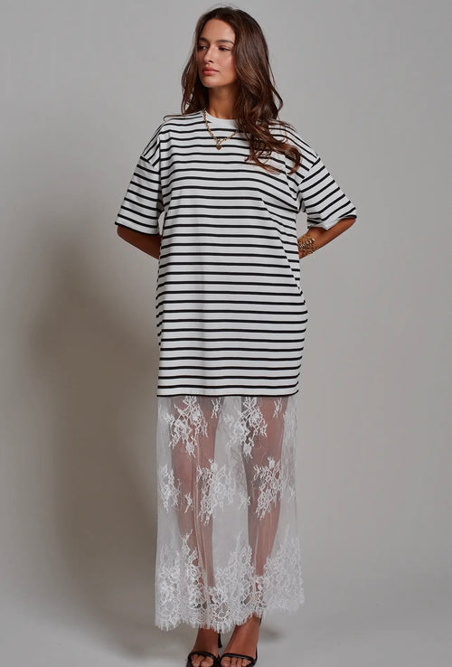 Stripes Lace T-Shirt Dress