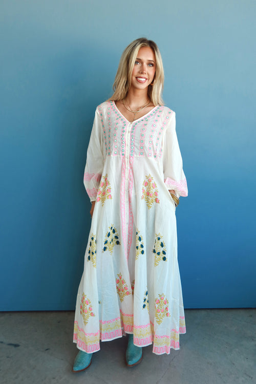 Embroidered Floral Print Maxi