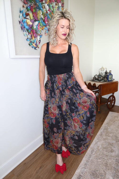 Black Floral Skirt