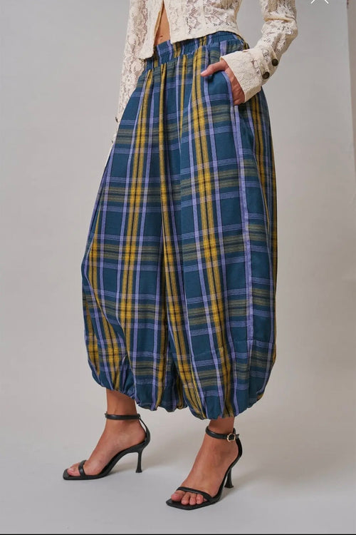 Teal Plaid Bubble Pants