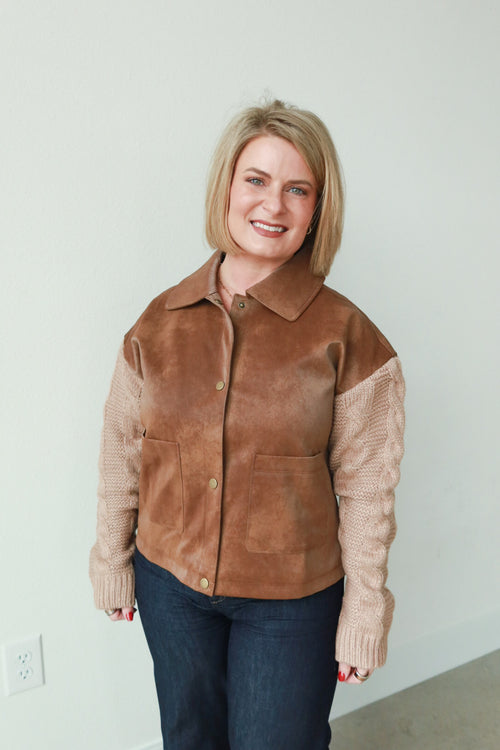 Knit Faux Leather Jacket