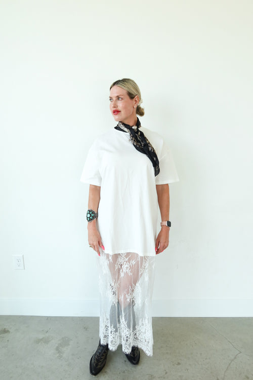 White Lace T-Shirt Dress
