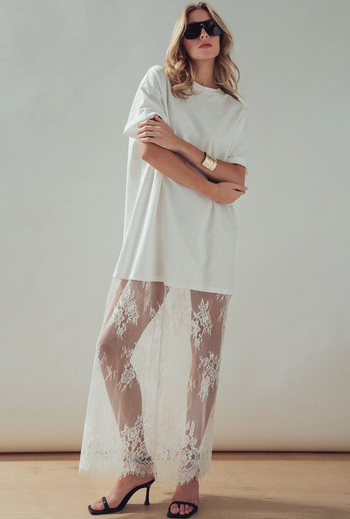 White Lace T-Shirt Dress