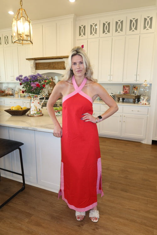 Red & Pink Halter Dress